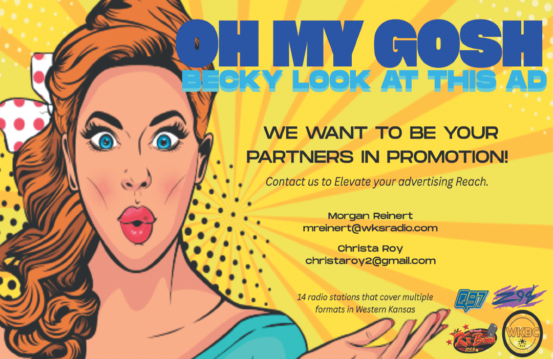 A woman with a pink bow in her hair is shown on a yellow background. The text “Oh My Gosh, Becky Looks at This Ad" is written in blue. AI generated content
