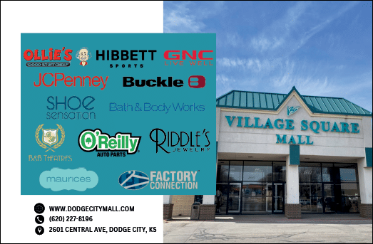 A sign for Village Square Mall lists various stores including JC Penney, Sears, and Buckle. AI generated content