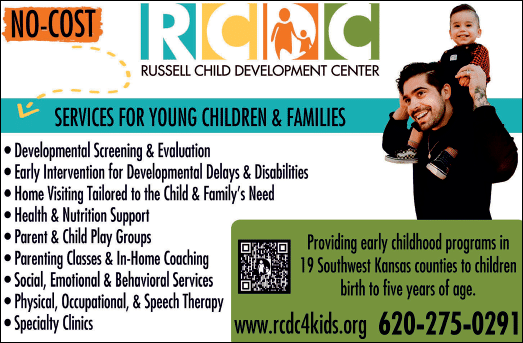 A man is holding a child on his shoulders in a flyer advertising services for young children and families. AI generated content