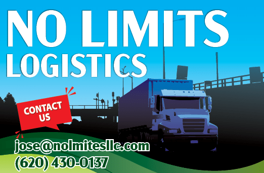 A blue truck is shown on a sign advertising a company that specializes in logistics. AI generated content