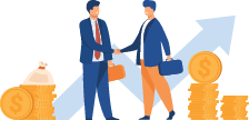 Two business partners handshaking flat vector illustration. Cartoon businessmen concluding agreement for success. Partnership, teamwork and negotiation concept