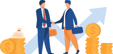 Two business partners handshaking flat vector illustration. Cartoon businessmen concluding agreement for success. Partnership, teamwork and negotiation concept