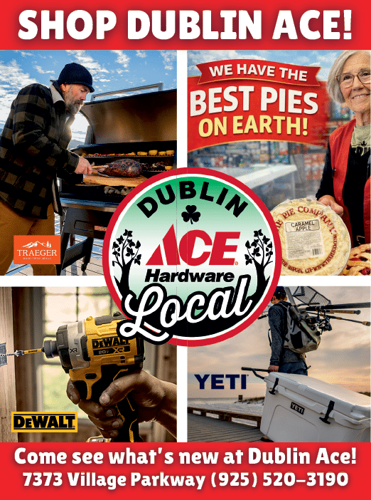 A Dublin Ace Hardware sign is displayed in black and white. AI generated content