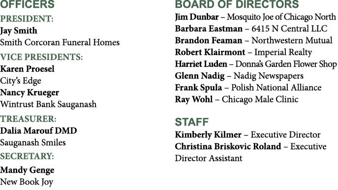 Officers President: Jay Smith Smith Corcoran Funeral Homes Vice Presidents: Karen Proesel City’s Edge Nancy Krueger W...