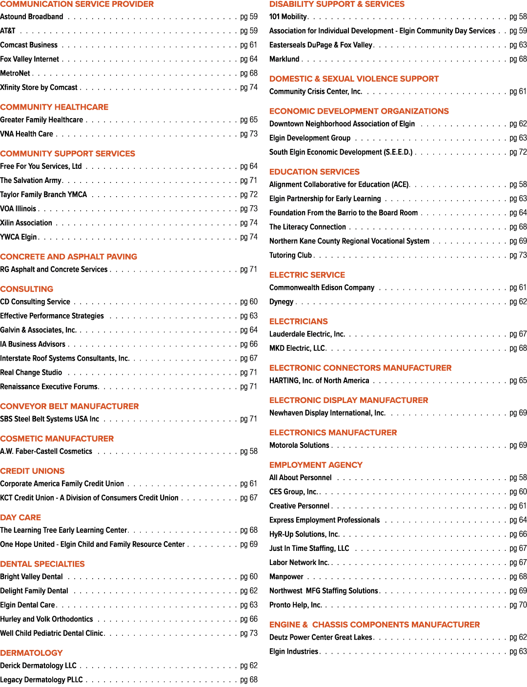 Communication Service Provider Astound Broadband pg 59 AT&T pg 59 Comcast Business pg 61 Fox Valley Internet pg 64 Me...