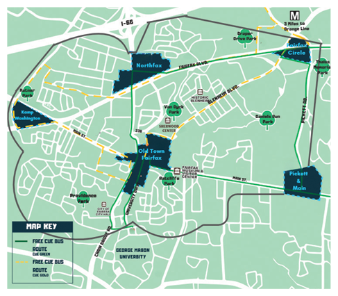 A map of a college campus with a green circle in the middle. Description generated by AI
