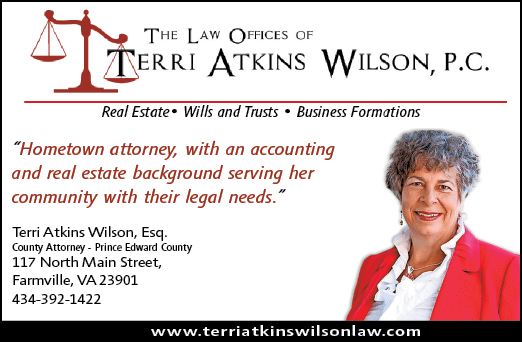 A woman in a red jacket is shown on a business card for the Law Offices of Terri Atkins Wilson, P.C. AI generated content