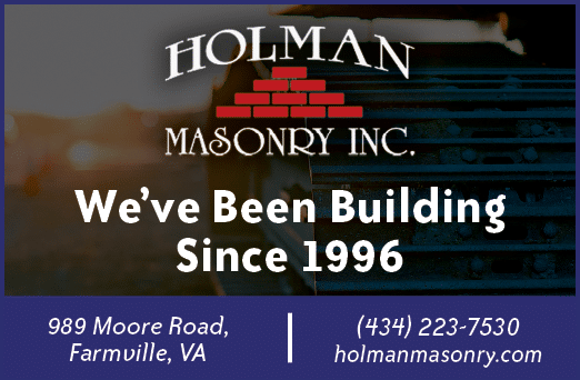 A blue sign with white text that reads “Holman Masonry Inc. We've been building since 1996." AI generated content