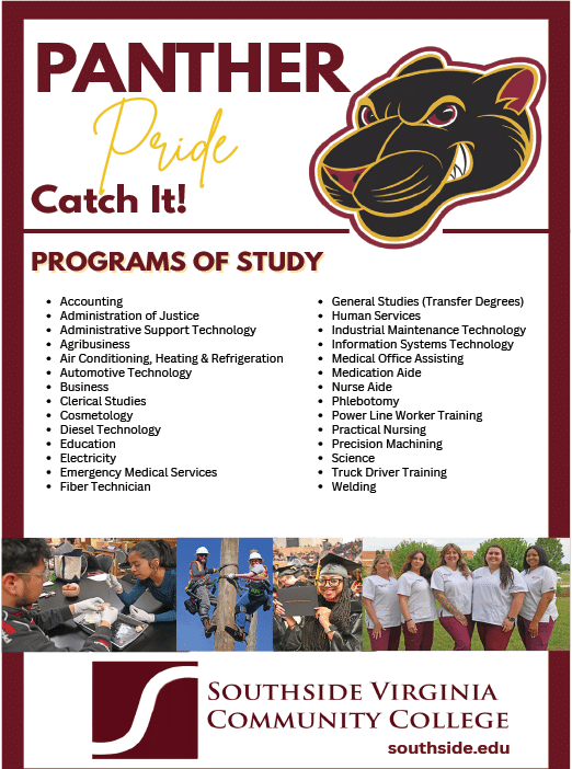 A flyer for Southside Virginia Community College advertises programs of study. AI generated content