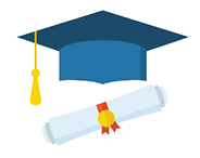 Graduation hat and diploma scroll flat design icon. Graduation celebration cap web cartoon icon. Isolated vector graduation student hat