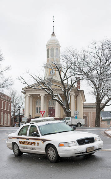 Warrenton, Virginia, USA-February 18, 2014: Fauquier County Sheriff's car in front of the courthouse in Warrenton, Virginia.