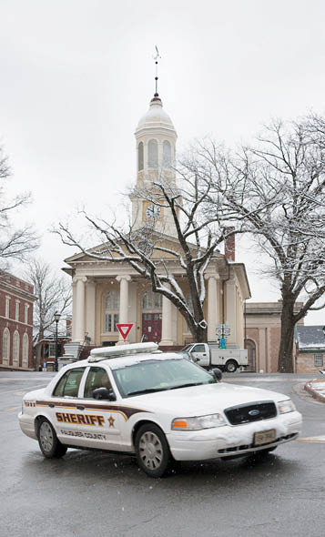 Warrenton, Virginia, USA-February 18, 2014: Fauquier County Sheriff's car in front of the courthouse in Warrenton, Virginia.