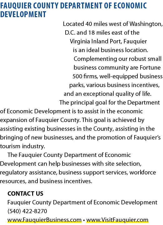 FAUQUIER COUNTY DEPARTMENT OF ECONOMIC DEVELOPMENT Located 40 miles west of Washington, D.C. and 18 miles east of the...