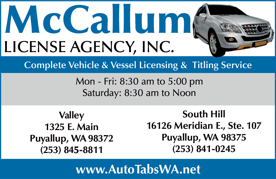 A business card for McCallum License Agency, Inc. Description generated by AI