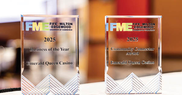 Two awards on a table. Description generated by AI