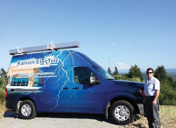 A blue van with a logo for Kanon Electric. Description generated by AI
