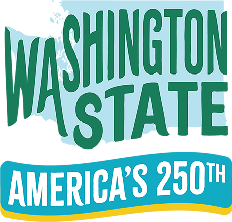 A blue and yellow sign that says “Washington State's 250th Anniversary". Description generated by AI