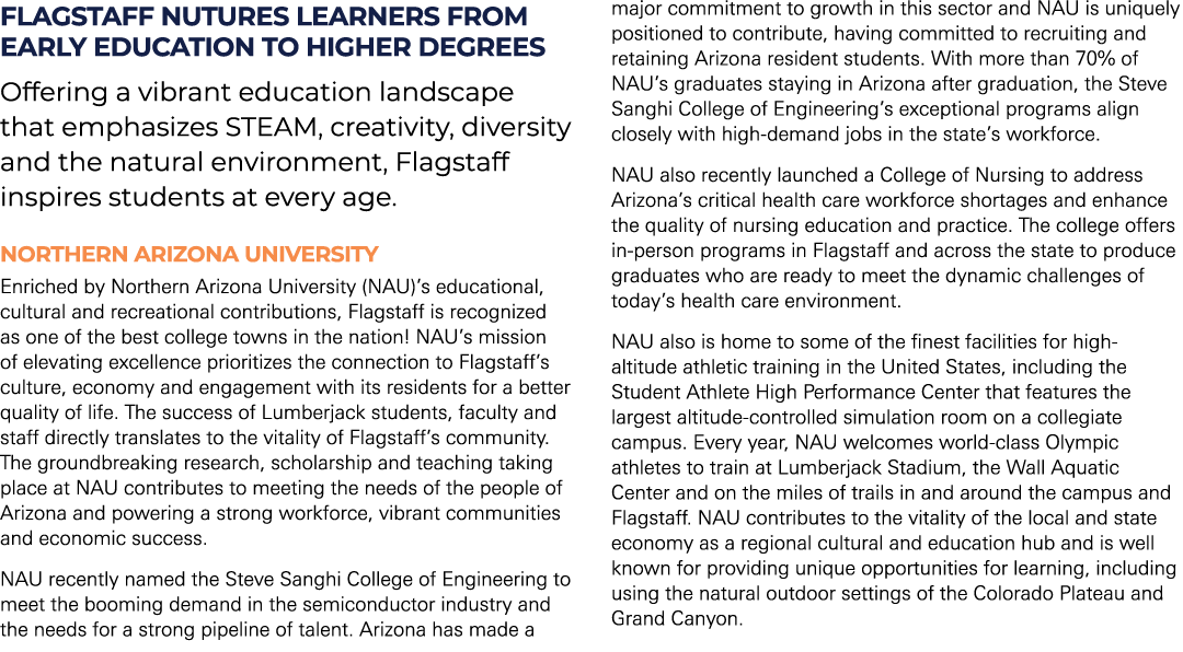 FLAGSTAFF NUTURES LEARNERS FROM EARLY EDUCATION TO HIGHER DEGREES Offering a vibrant education landscape that emphasi...