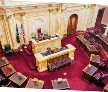 Trenton, New Jersey, United States of America - September 6, 2016. Senate Chamber of New Jersey State House in Trenton, NJ. This is where the state's 40 senators debate and vote on ideas for new laws.
