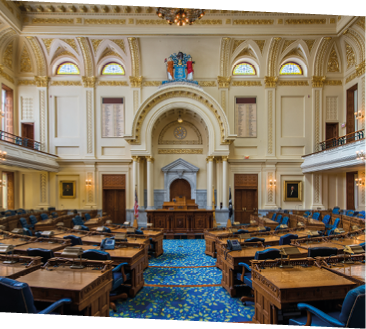 Trenton, New Jersey, USA - July 22, 2015: General Assembly chamber of the New Jersey State House on West State Street in Trenton, New Jersey