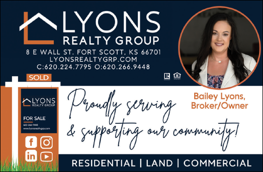 A woman is pictured on a business card for LYONS Realty Group. AI generated content
