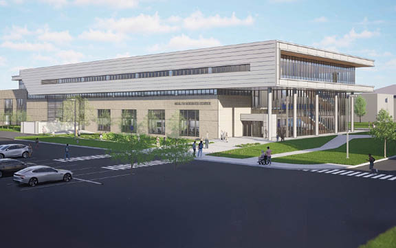 A large building with many windows and a parking lot in front. AI generated content