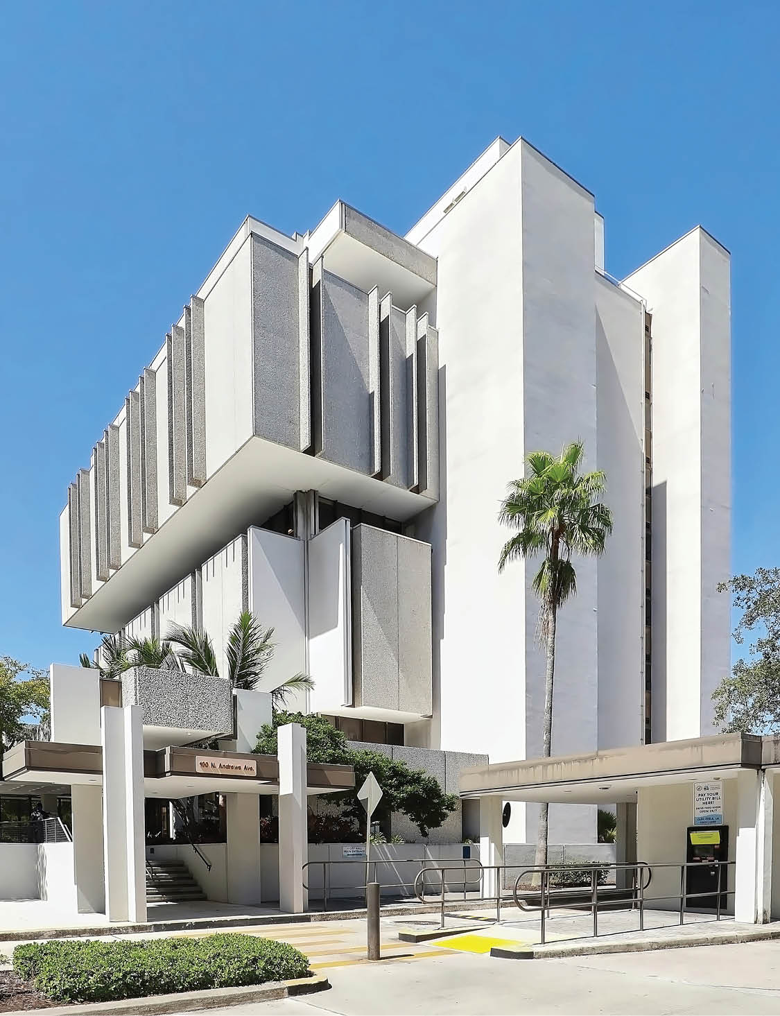 Fort Lauderdale, Florida, USA - October 6, 2021:  Fort Lauderdale City Hall Building located downtown on Andrews Avenue.