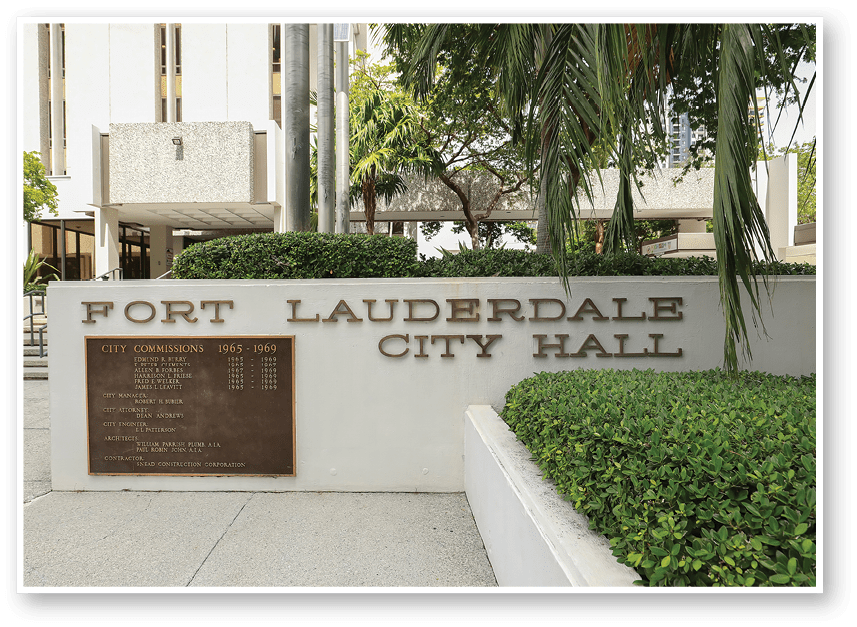 Fort Lauderdale, Florida, USA - October 10, 2021: Fort Lauderdale City Hall Building located downtown on Andrews Avenue.