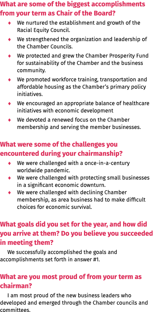 What are some of the biggest accomplishments from your term as Chair of the Board     We nurtured the establishment a   