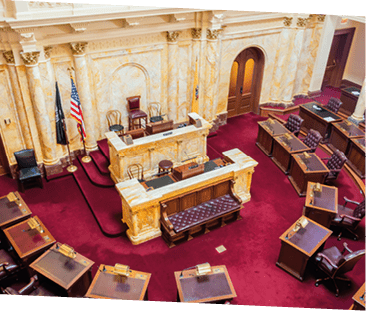Trenton, New Jersey, United States of America - September 6, 2016. Senate Chamber of New Jersey State House in Trenton, NJ. This is where the state's 40 senators debate and vote on ideas for new laws.