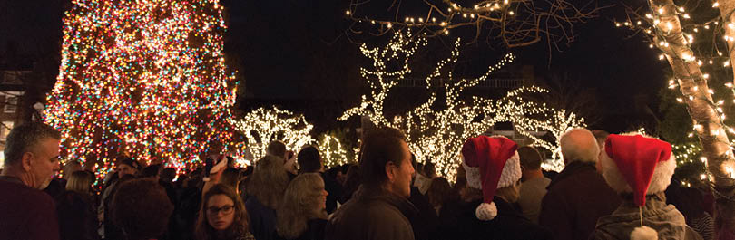 Princeton, New Jersey, USA - December 25, 2015: People watching the Christmas choir at Palmer Square.