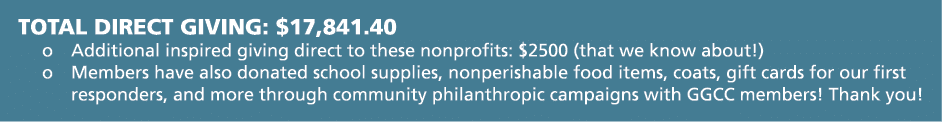 Total DIRECT GIVING: $17,841.40 o Additional inspired giving direct to these nonprofits: $2500 (that we know about!) ...