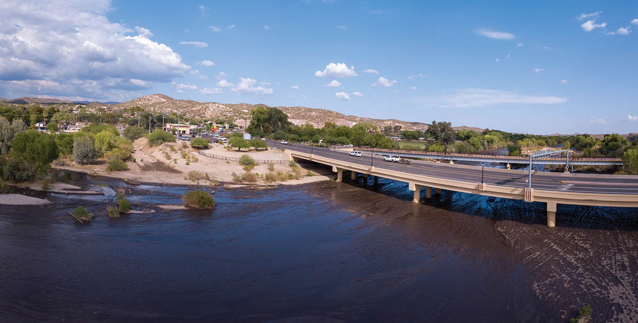 A scenery of a bridge over the Hassayampa River in Wickenburg, Arizona, the USA