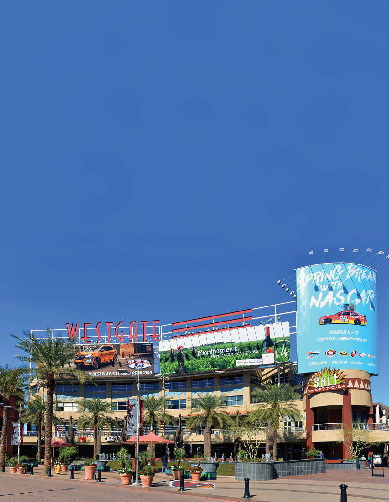 Glendale, AZ, USA - February 25, 2016: A portion of the central court of the Westgate Entertainment District which houses the Gila River Arena, home of the NHL's Arizona Coyotes
