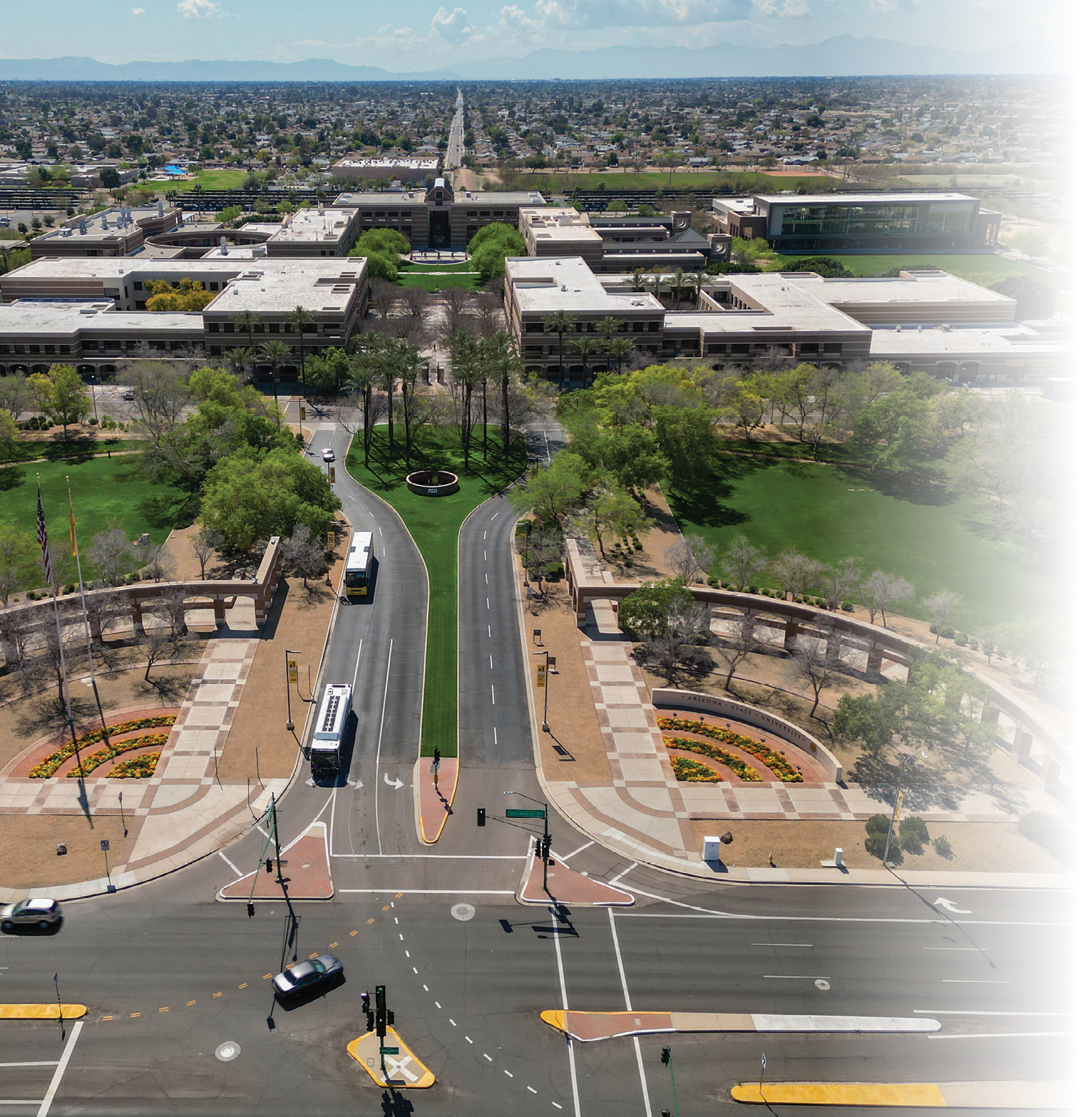 20230317 - West Valley Campus - Glendale The entrance to ASU’s West Valley Campus as seen from a drone in Glendale on March 17, 2023. (Samantha Chow/Arizona State University)