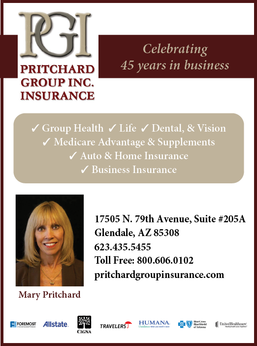 A woman is smiling for a photo in front of a sign that says “Pritchard Group Inc.". AI generated content