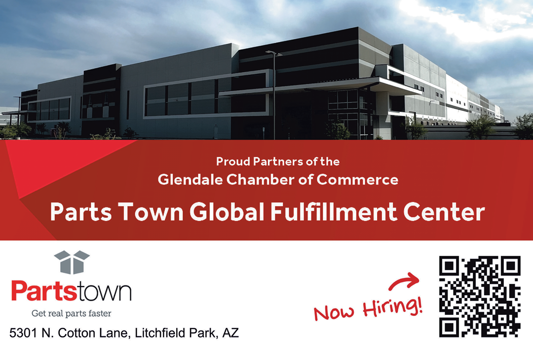 A sign advertises a new hire at Parts Town Global Fulfillment Center. AI generated content