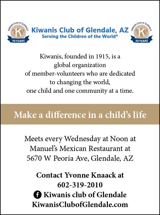 A flyer for the Kiwanis Club of Glendale, Arizona. AI generated content