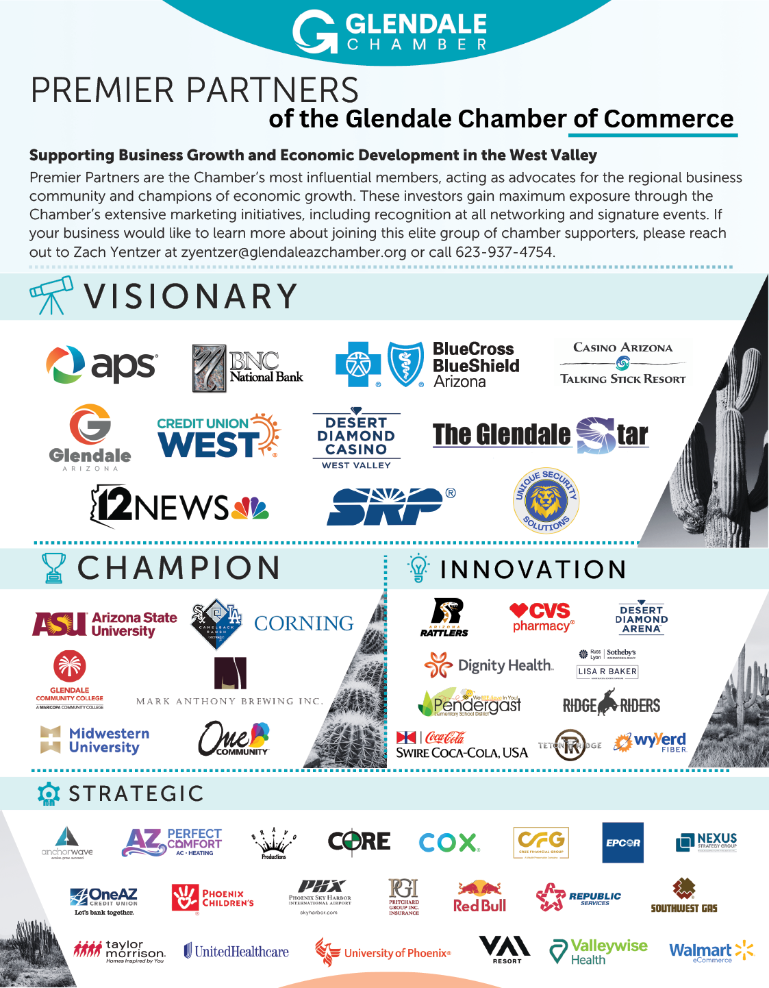 A poster advertising the Premier Partners of the Glendale Chamber of Commerce. AI generated content