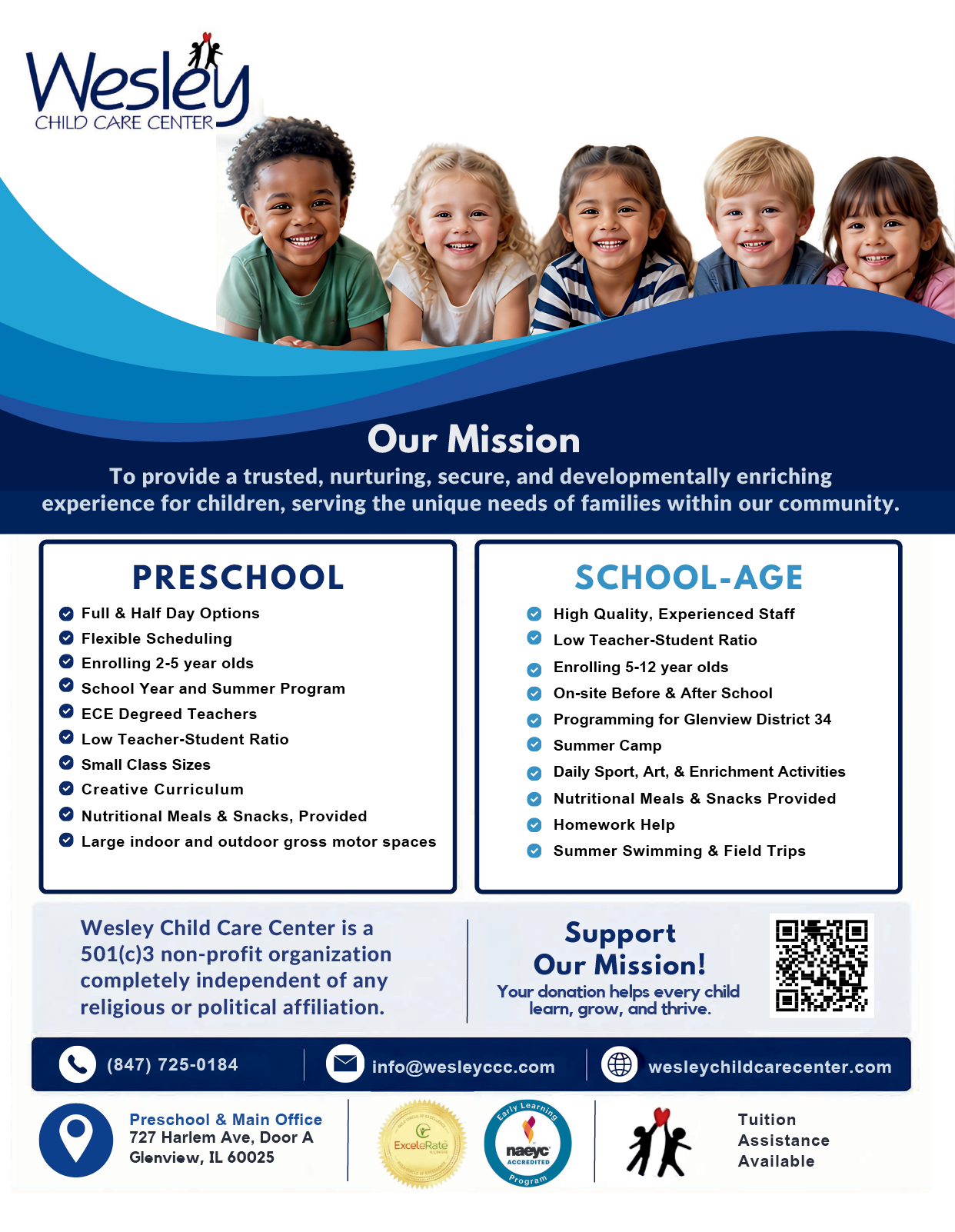 A flyer for Wesley Child Care Center. Description generated by AI
