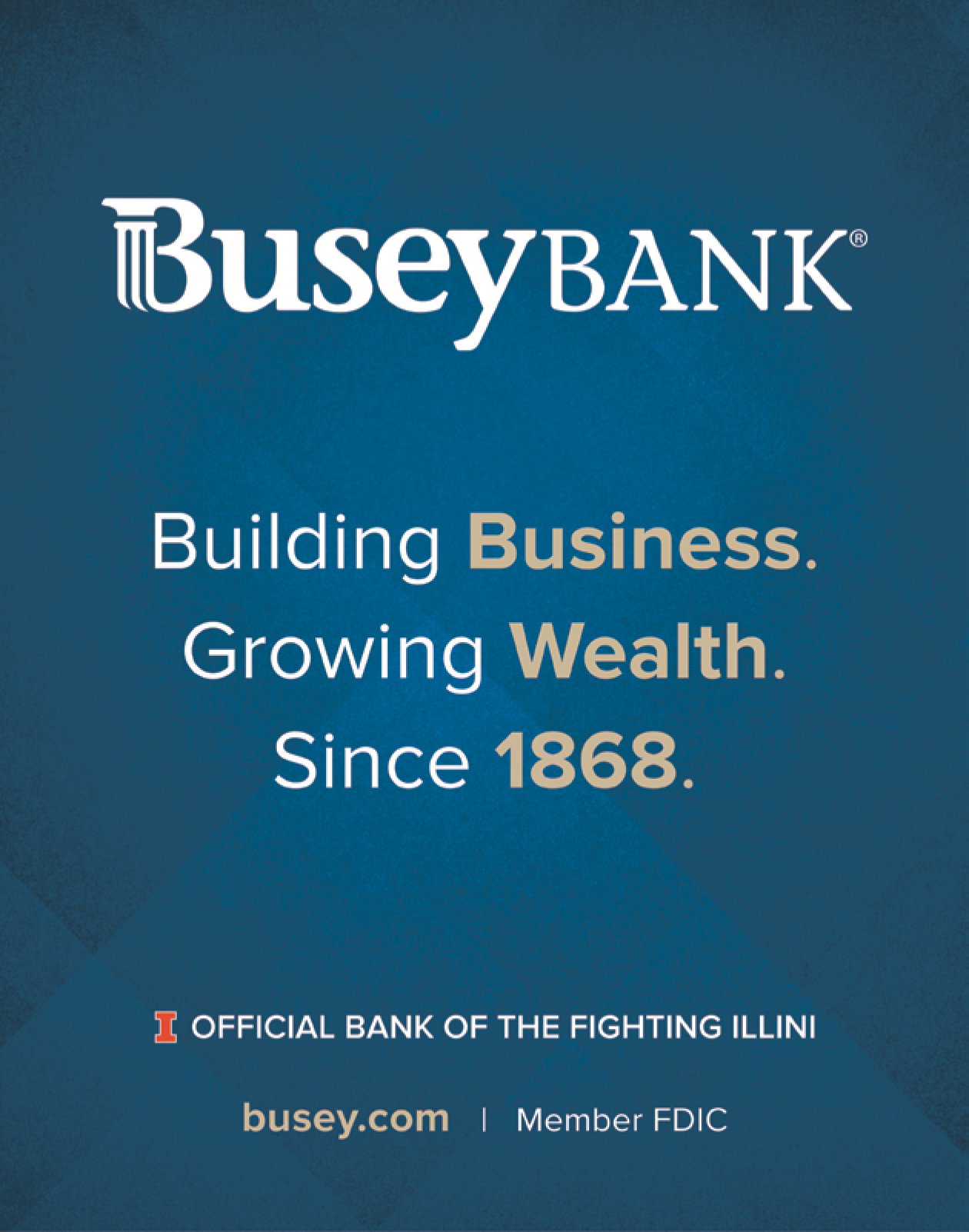 A blue and white advertisement for Busy Bank. Description generated by AI
