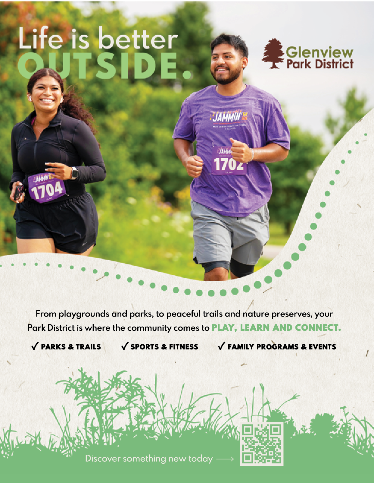 A man and woman are running in a park. Description generated by AI