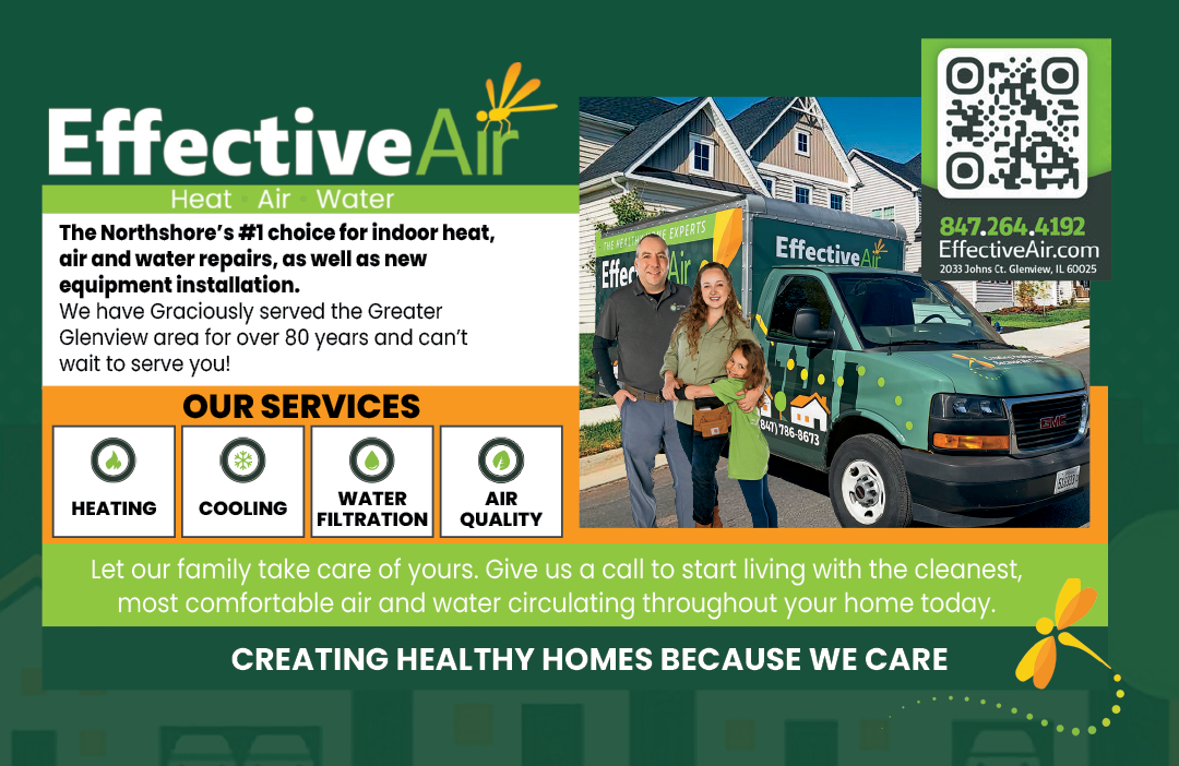 A green and white advertisement for Effective Air. Description generated by AI