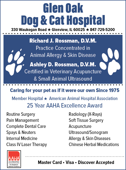 A flyer for Glen Oak Dog & Cat Hospital. Description generated by AI