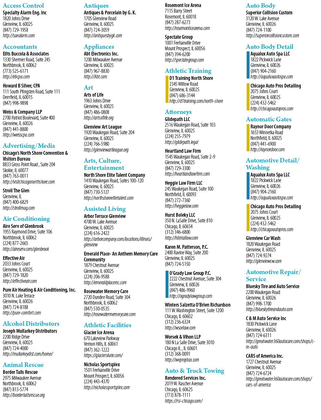 A list of businesses and their contact information. Description generated by AI