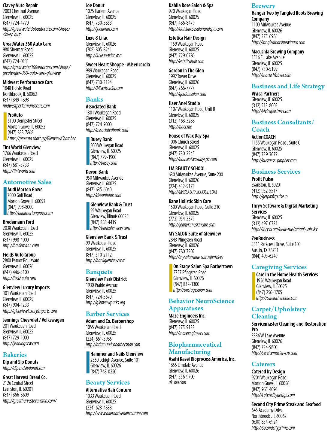 A list of businesses and their contact information. Description generated by AI