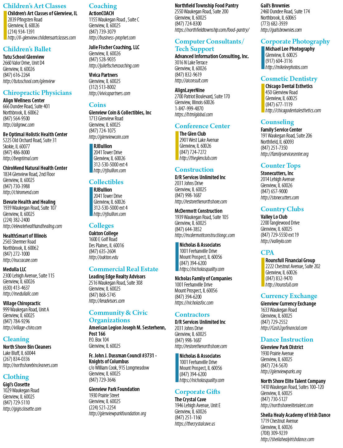 A list of businesses is displayed in a blue and white color scheme. Description generated by AI