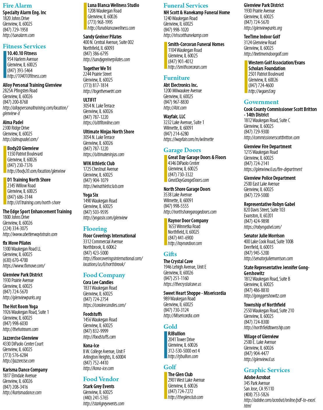 A list of businesses and their contact information. Description generated by AI