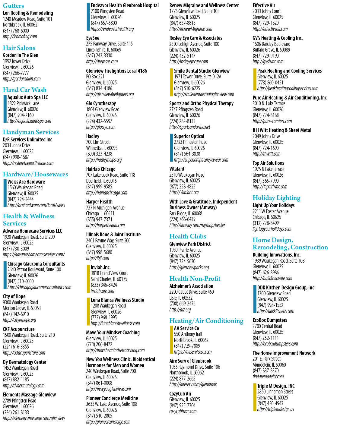 A list of businesses and their contact information. Description generated by AI