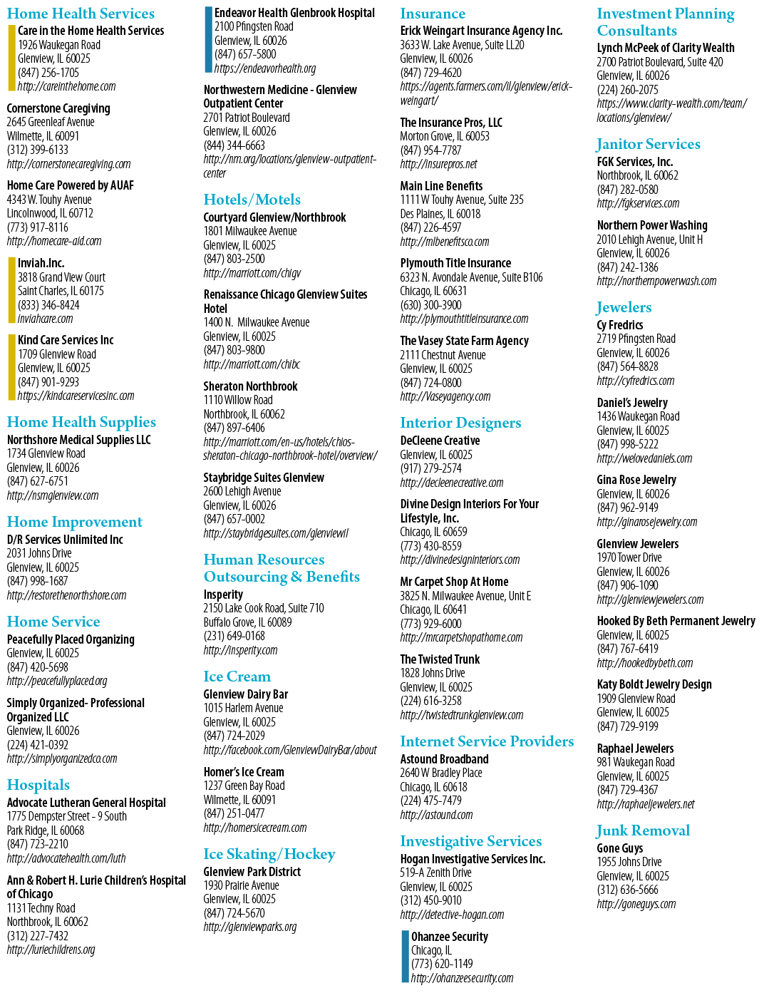 A list of businesses with their phone numbers. Description generated by AI